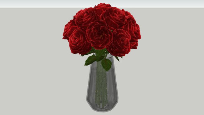 红玫瑰花瓶 sketchup植物模型 第1张