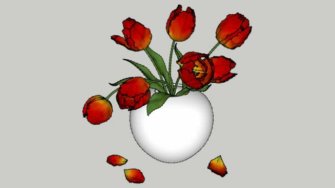 红色郁金香花瓶 sketchup植物模型 第1张