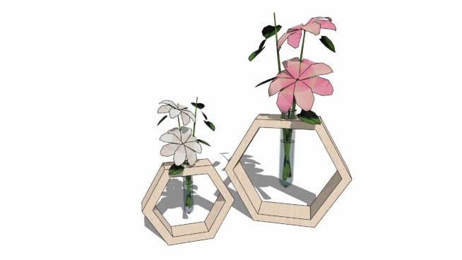 六角花瓶 sketchup植物模型 第1张