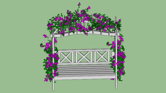 带花的花园长椅 sketchup植物模型 第1张