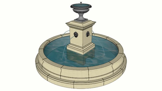 具有古典泳池环绕的教皇喷泉 sketchup植物模型 第1张