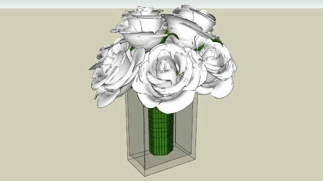 方形花瓶玫瑰 sketchup植物模型 第1张