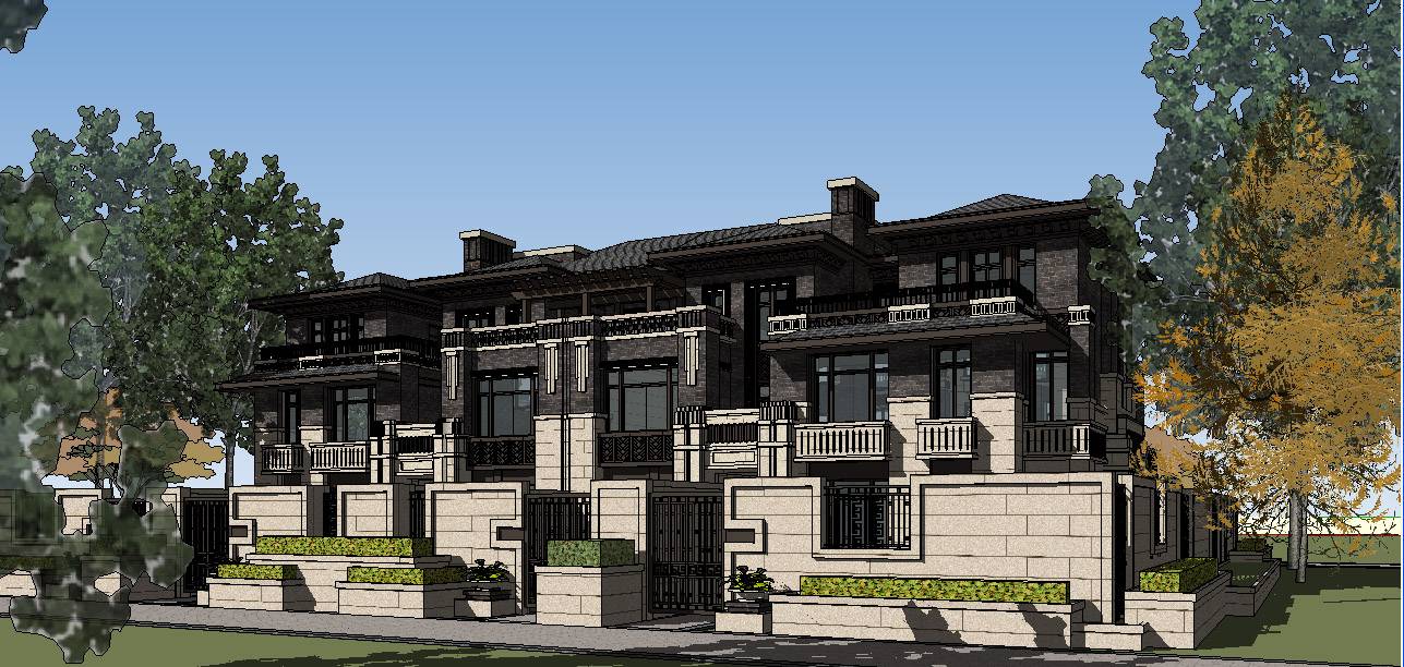 新中式 独栋别墅sketchup模型下载-编号339213 SketchUp建筑模型下载 第1张