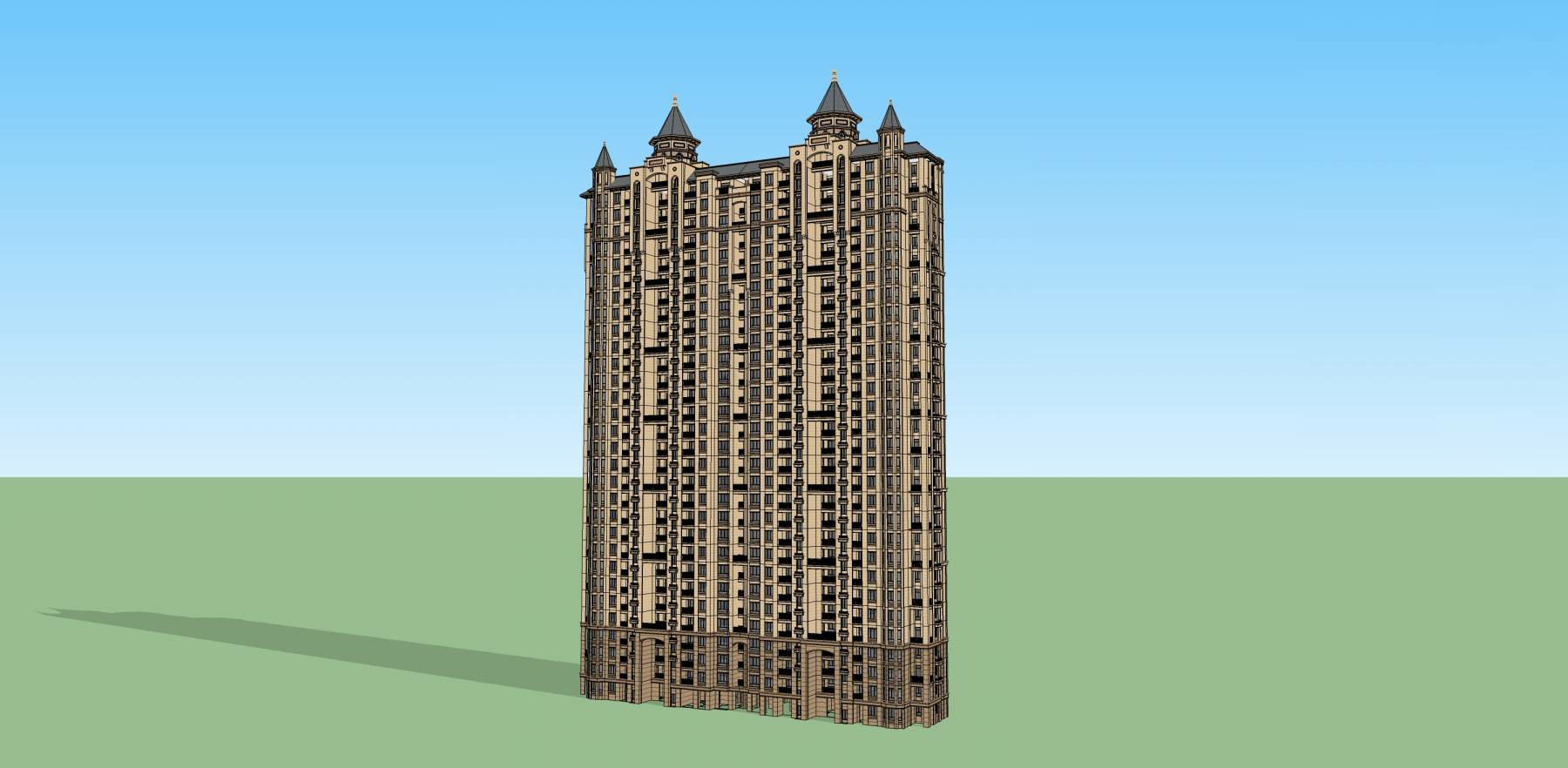 法式风情高层住宅建筑 SketchUp建筑模型下载 第1张