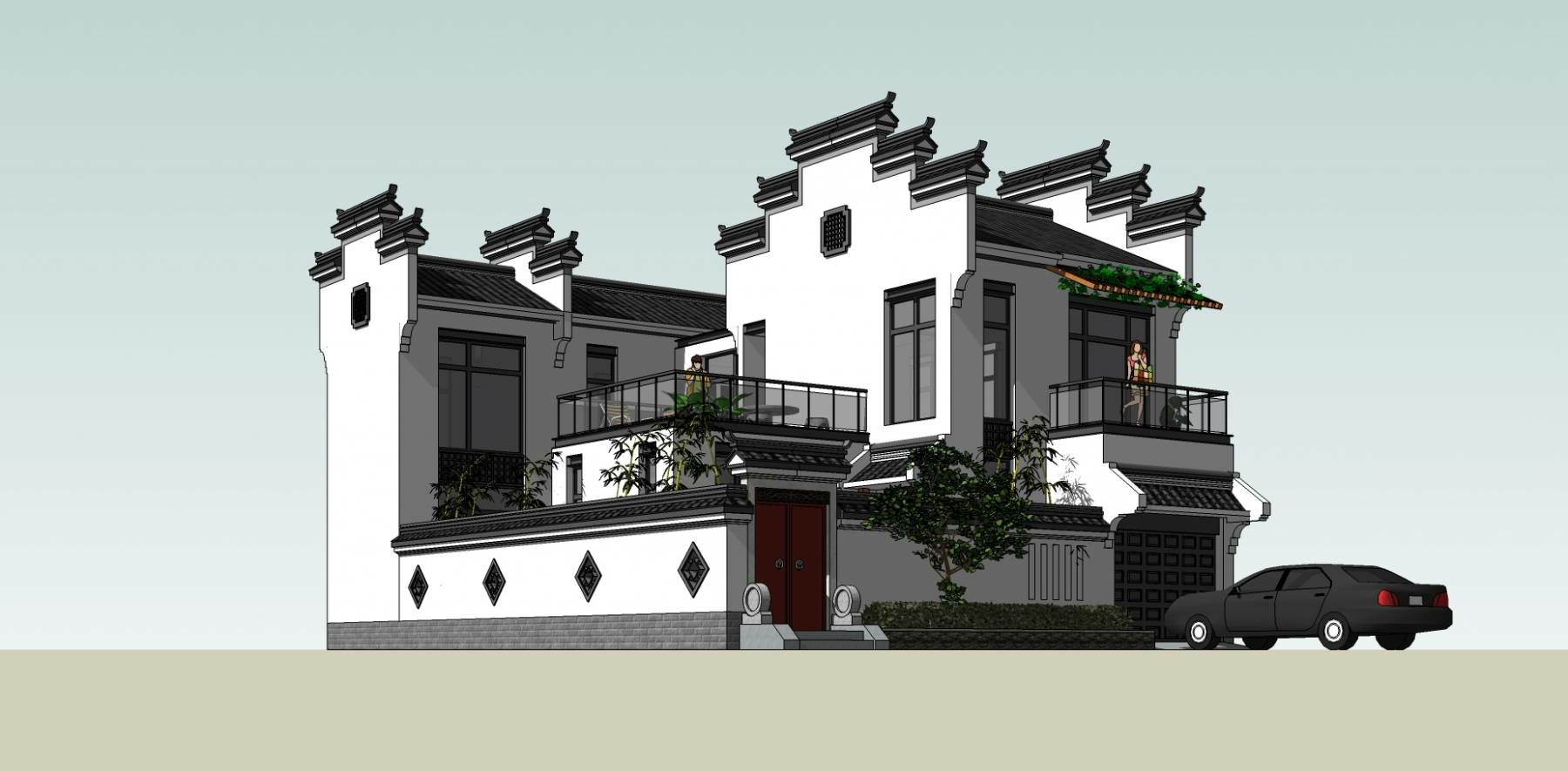 新中式 独栋别墅sketchup模型下载-编号353368 SketchUp建筑模型下载 第1张