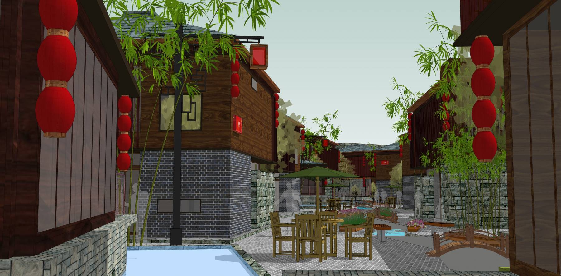 中式商业街 SketchUp建筑模型下载 第1张
