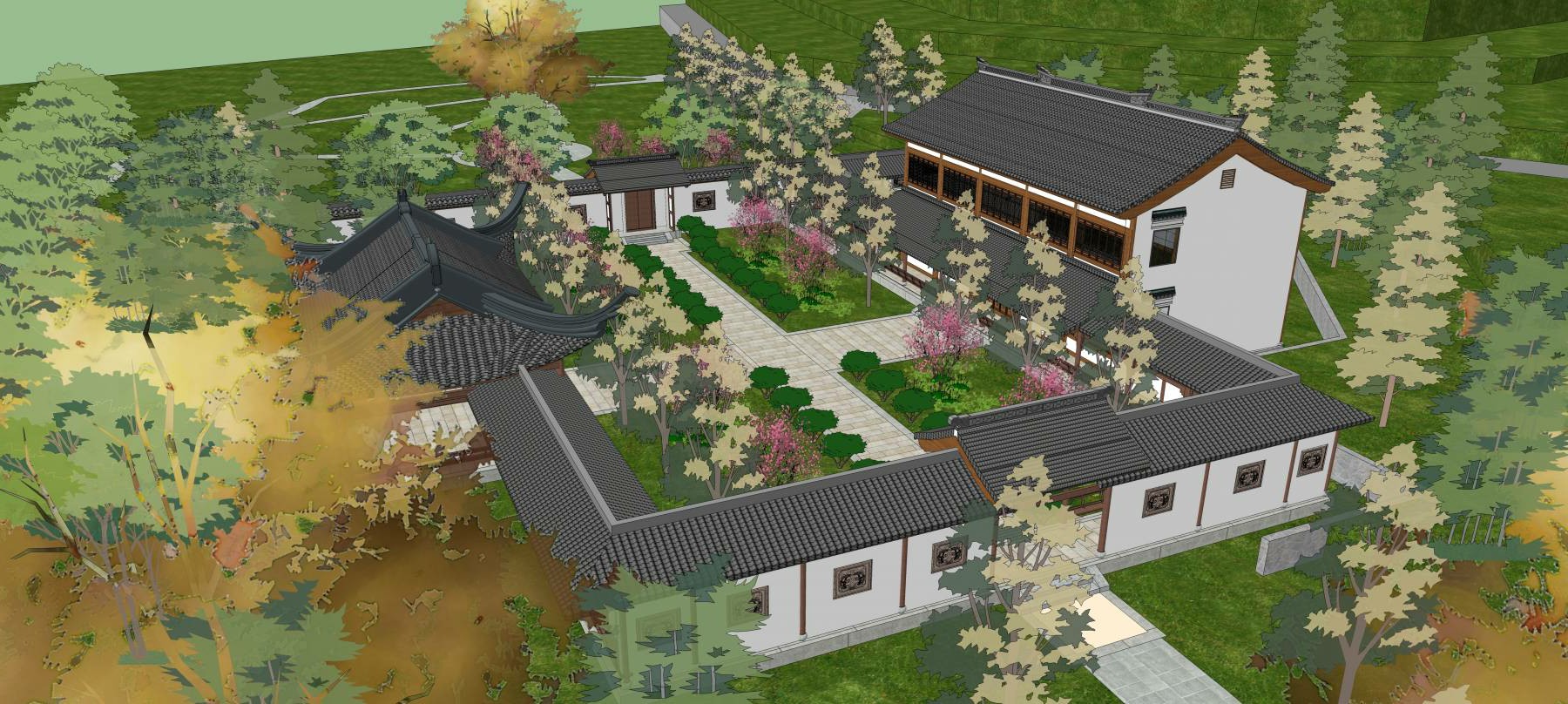 中式建筑庭院 SketchUp建筑模型下载 第1张