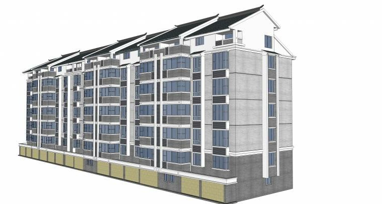 中式多层住宅模型 SketchUp建筑模型下载 第1张
