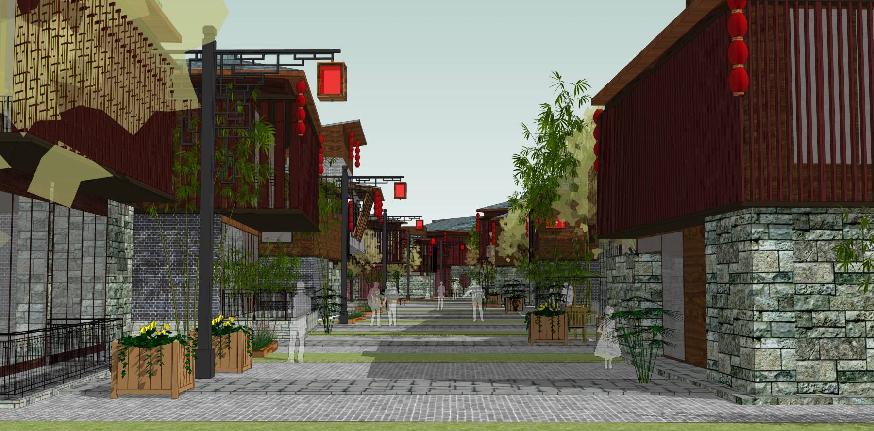 中式商业街 SketchUp建筑模型下载 第1张
