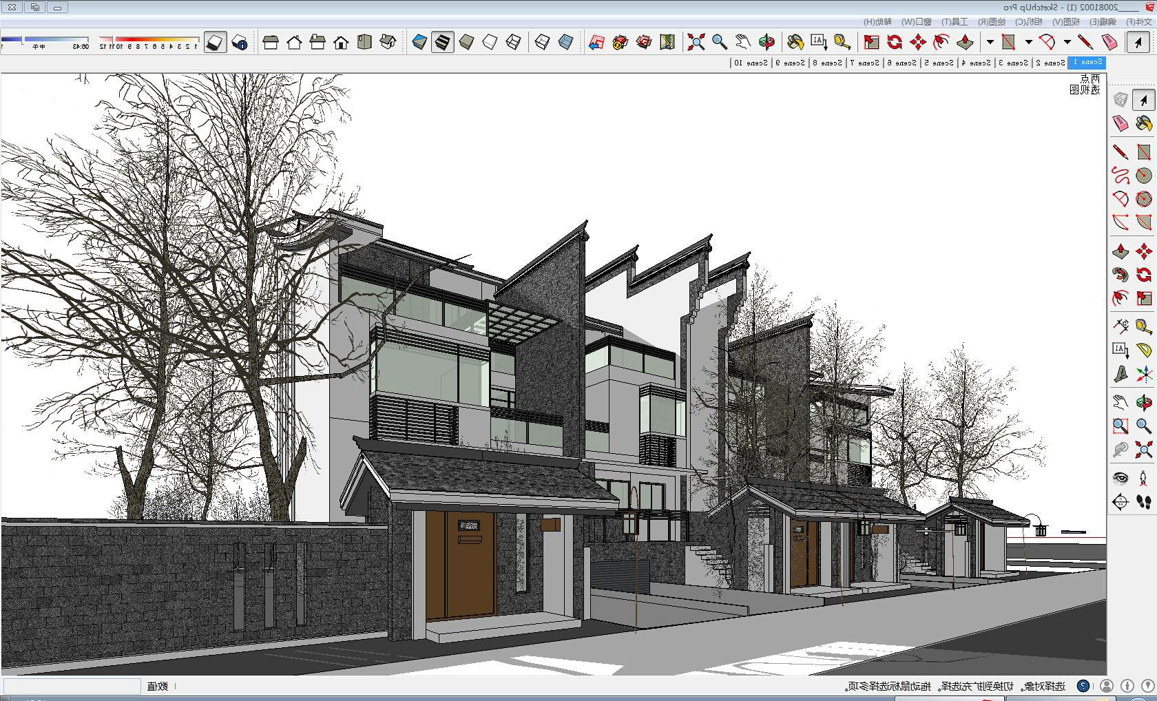 新中式风格联排别墅sketchup模型-编号363111 SketchUp建筑模型下载 第1张