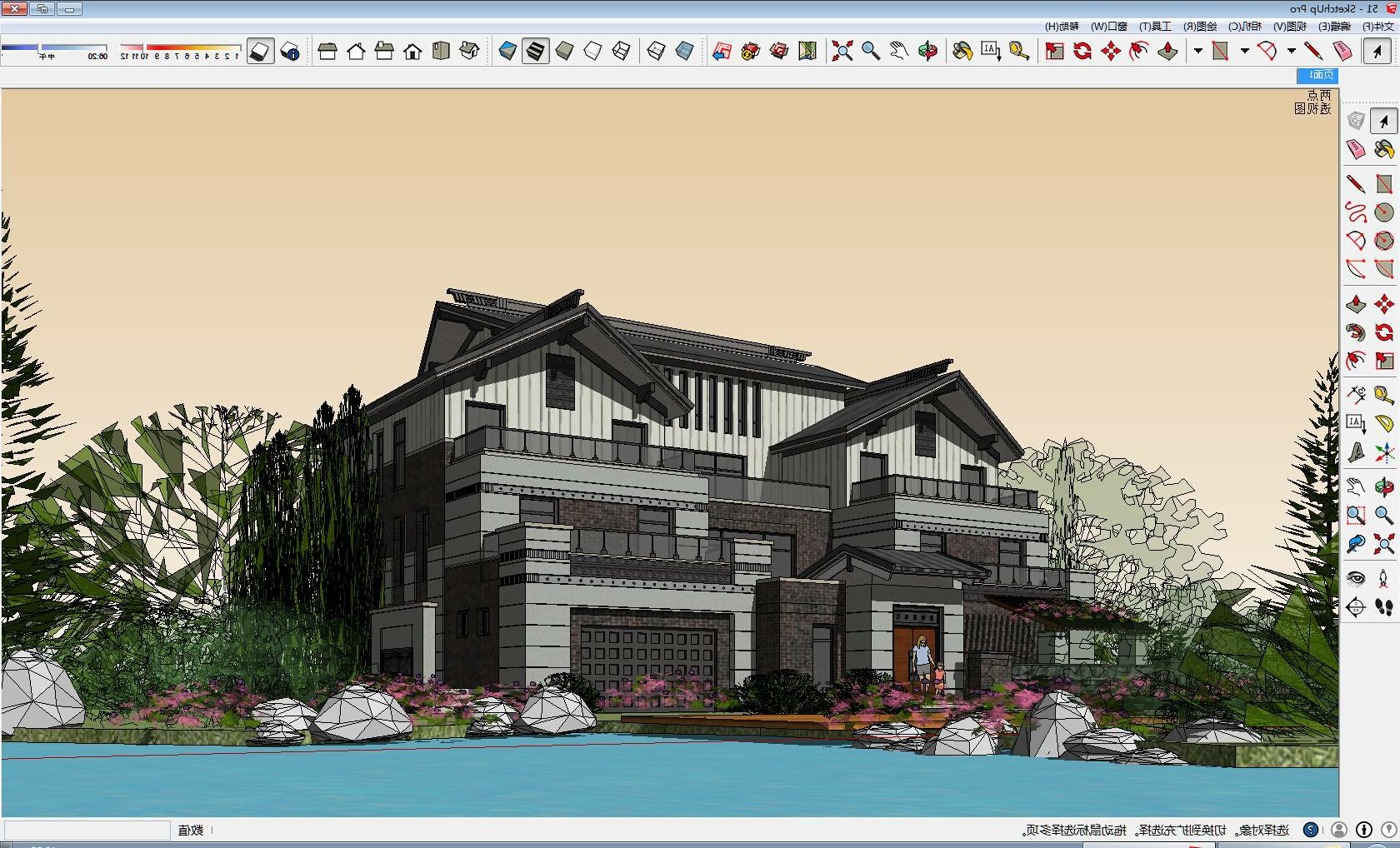 新中式 独栋别墅sketchup模型下载-编号371272 SketchUp建筑模型下载 第1张