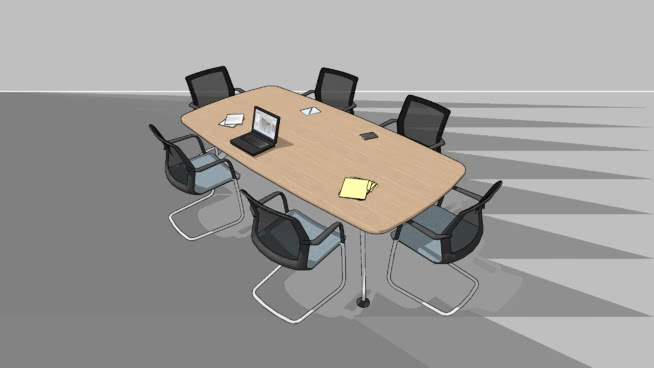 会议桌场景-2.4m×1.2m带周围椅子的软矩形桌 写字办公区 第1张