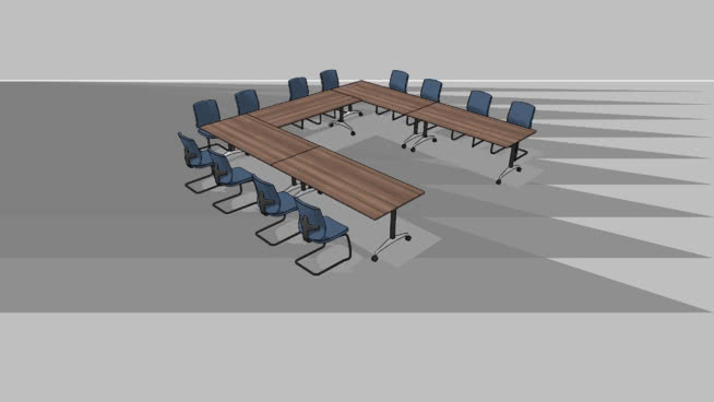 会议桌场景-4.0m×3.8m U形桌子与周围椅子的配置 写字办公区 第1张