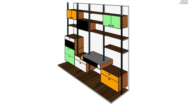 4湾浮动书桌与货架和橱柜 sketchup室内模型下载 第1张